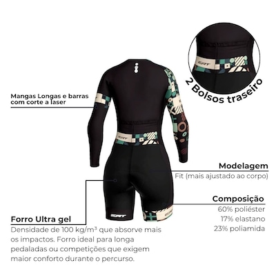 Macaquinho de Ciclismo Manga Longa ERT Smart Forro Gel - Feminino - Foto 2