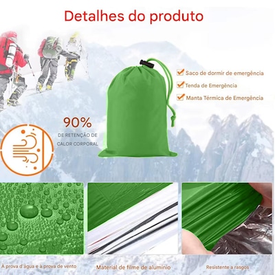 Saco de Dormir Gold Sports Portátil à Prova D'água Sobrevivência com Apito - Foto 2