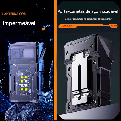 Mini Lanterna Gold Sports Led Cob Luz Dupla Super Brilhante Usb 180° Com Imã - Foto 4
