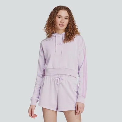 Blusão de Moletom Cropped Feminino adidas 3 Stripes com Capuz - Foto 1