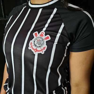 Camisa do Corinthians Feminina Coimbra Baby Look Listrada Recortes - Foto 3