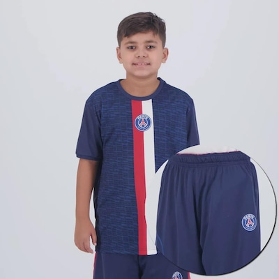 Kit Uniforme do PSG Camisa + Calção Futfanatics Infantil - Foto 1