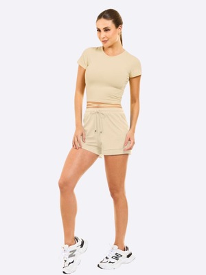 Short Feminino Manly Canelado com Detalhe Cupro Like - Foto 2