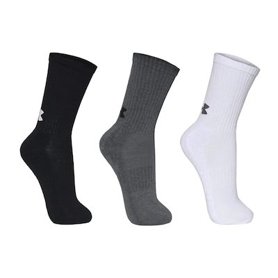 Kit de Meias Under Armour Cano Alto Core Cotton Crew Adulto - 3 Pares - 40 a 45 - Foto 1