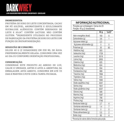 Whey Protein Concentrado Darkness Dark Whey 100% 900g Pote - Foto 2