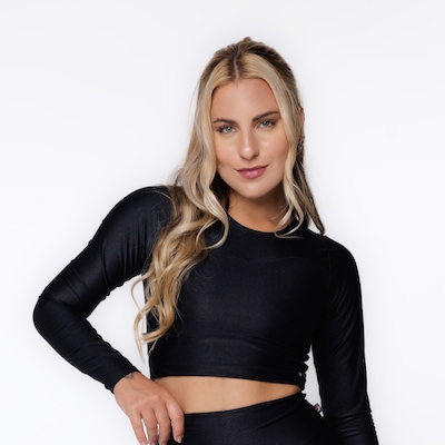 Cropped Manga Longa Justo Poliamida Laminado com Bojo Feminino - Foto 1