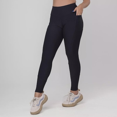 Calça Legging Fitness Textura Canelado Bolso Poliamida Feminina - Foto 1