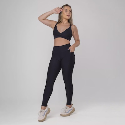 Calça Legging Fitness Textura Canelado Bolso Poliamida Feminina - Foto 5
