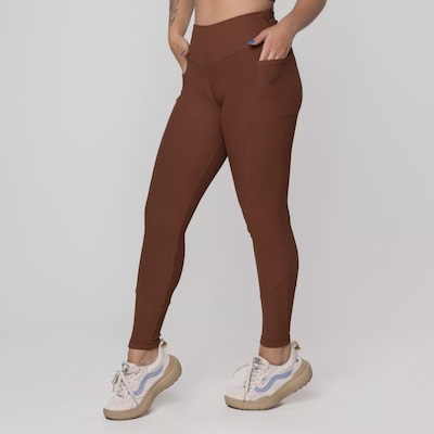 Calça Legging Fitness Textura Canelado Bolso Poliamida Feminina - Foto 3