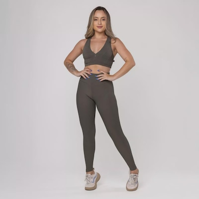 Calça Legging Fitness Textura Canelado Poliamida Feminina - Foto 2
