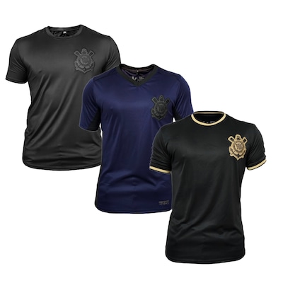 Kit 3 Camisas do Corinthians + Fitness Casual + Símbolo Gold Coimbra Masculina - Foto 1