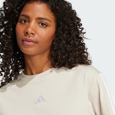 Camiseta Feminina Adidas Essentials 3 Listras Algodón Holgada - Foto 6
