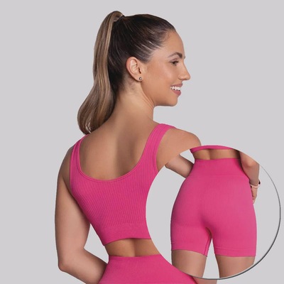 Top + Shorts Selene Canelado sem Costura Feminino - Foto 2