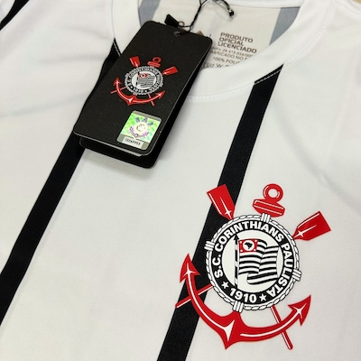 Camisa Coimbra Corinthians Fitness Listrada Branca - Infantil - Foto 2