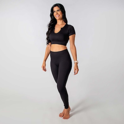 Conjunto Fitness Calça E Cropped Canelado Alma Genius Feminino - Foto 2