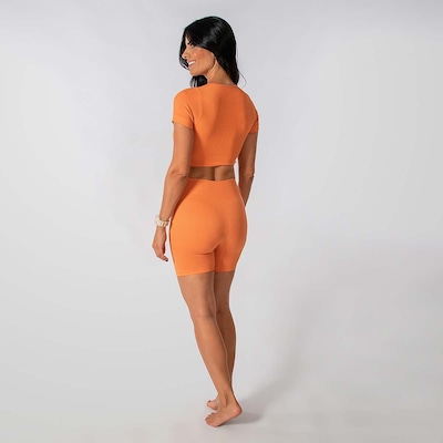 Conjunto Fitness Short Cropped Canelado Alma Genius Feminino - Foto 3