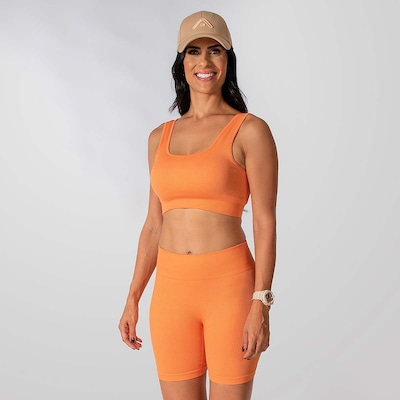 Conjunto Fitness Short Top Alça Canelado Alma Genius Feminino - Foto 2