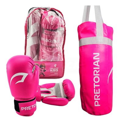 Kit Saco De Pancada + Luva Boxe Muay Thai 6OZ Infantil - Pretorian - Foto 1