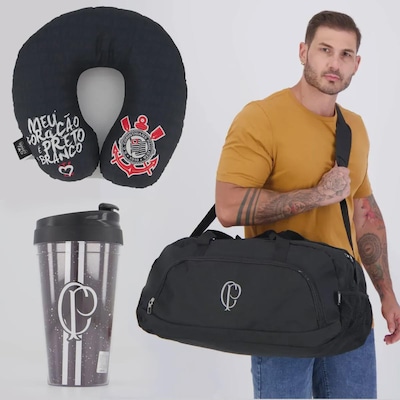 Kit Viagem Corinthians, Sacola, Copo e Almofada - Foto 1