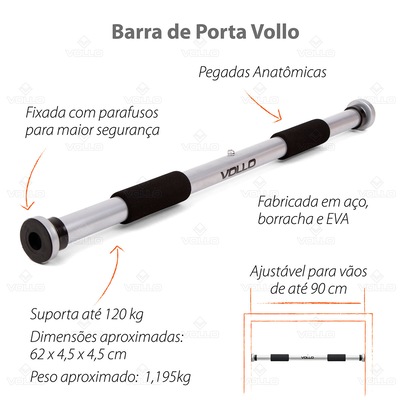 Kit Fortalecimento Vollo Barra Porta Ajustável + 2 Hand Grip - Foto 2