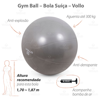 Kit Pilates Vollo Bola Suíça + Extensor Elástico Médio - Foto 3