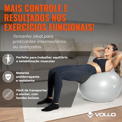 Kit Pilates Vollo Bola Suíça + Extensor Elástico Médio - Foto 4