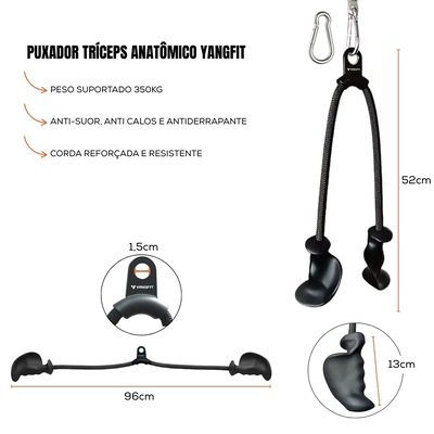 Puxador Tríceps Corda Profissional Yangfit Pegada Anatômica - Foto 2