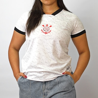 Camisa Corinthians Baby Look Raglan Coimbra - Feminino - Foto 3