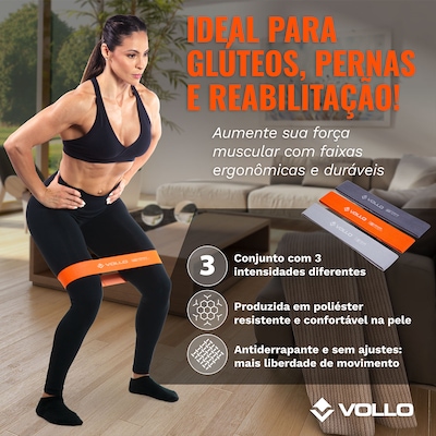 Kit Faixas Elásticas 3 Intensidades + 3 Mini Bands Poliéster - Foto 3