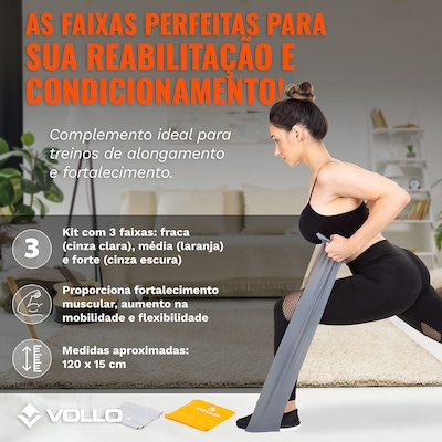 Kit Faixas Elásticas 3 Intensidades + 3 Mini Bands Poliéster - Foto 4