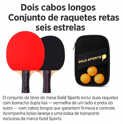 Kit Tênis de Mesa Gold Sports Space 2 Raq 6 Estrelas e 3 Bolas 3 Estrelas com Capa - Foto 5