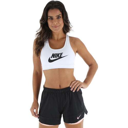 Top Fitness Nike Swoosh Futura BRA - Adulto - BRANCO/PRETO
