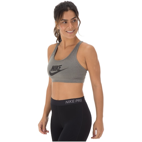 Top Fitness Nike Swoosh Futura BRA - Adulto - CINZA ESCURO/PRETO