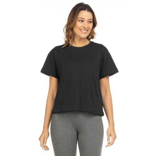 Blusa Cropped Manga Curta Oxer Barra Mesh - Feminina - Video 1
