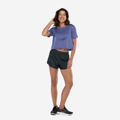 Blusa Cropped Feminina Oxer Manga Curta Textura Print - Video 1