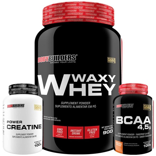 Kit Waxy Whey Bodybuilders Morango - 900g + BCAA + Creatina é boa?