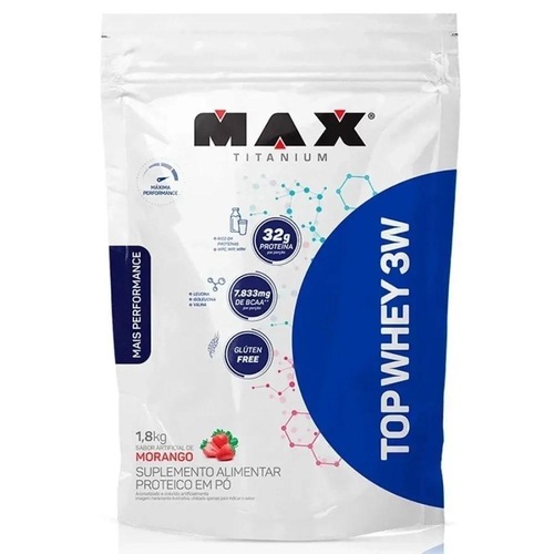Top Whey Max Titanium 3W + Performance (Refil) Morango - 1,8kg Menor preço em Top Whey Max Titanium 3W + Performance (Refil) Morango - 1,8kg