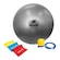 Kit de Bola Pilates Muvin Antiestouro - 65cm - Até 300kg + Kit Faixa Elástica 3 Tensões - 150cm x 15cm CINZA
