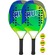 Kit de Beach Tennis HUPI com 2 Raquetes Carbon/Fiberglass Patriot + 3 Bolas Pro Azul/Amarelo