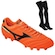 Kit Chuteira de Campo Mizuno Morelia Club + Par de Meião - Adulto LARANJA/PRETO