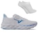 Kit Tênis Mizuno Wave Sky 8 - Feminino + Par de Meia BRANCO/AZUL