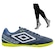 Kit Chuteira Futsal Umbro Techno II e Meião - Adulto AZUL ESC/BRANCO