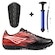 Chuteira Society Adulto Penalty Tornado + Bomba + Caneleira PRETO/VERMELHO