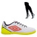 Chuteira Futsal Adulto Umbro Attak III + ! Par de Meião BRANCO/AMARELO