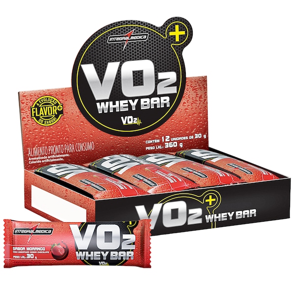 Barra de Proteína Integralmédica V02 Protein Bar - Morango - CX 12 Unidades