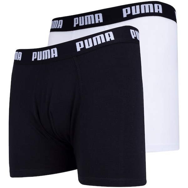 Vista 2 Kit de Cuecas Boxer Cotton Puma com 2 Unidades - Adulto PRETO/BRANCO Puma PRETO/BRANCO