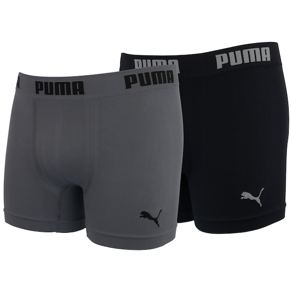 Vista 2 Kit de Cuecas Boxer sem Costura Puma com 2 Unidades - Adulto PRETO/CINZA Puma PRETO/CINZA