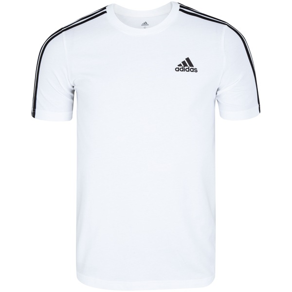 Camiseta adidas Essentials 3 Listras - Masculina | Cor: BRANCO/PRETO | Tamanho: P