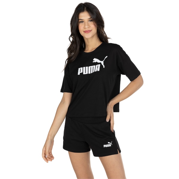 Blusa Feminina Manga Curta Cropped Puma Essentials Logo Tee