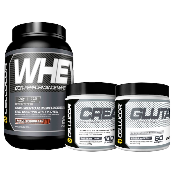 Kit Cellucor Whey Protein 889 g Chocolate + Creatina 300 g + Glutamina 300g